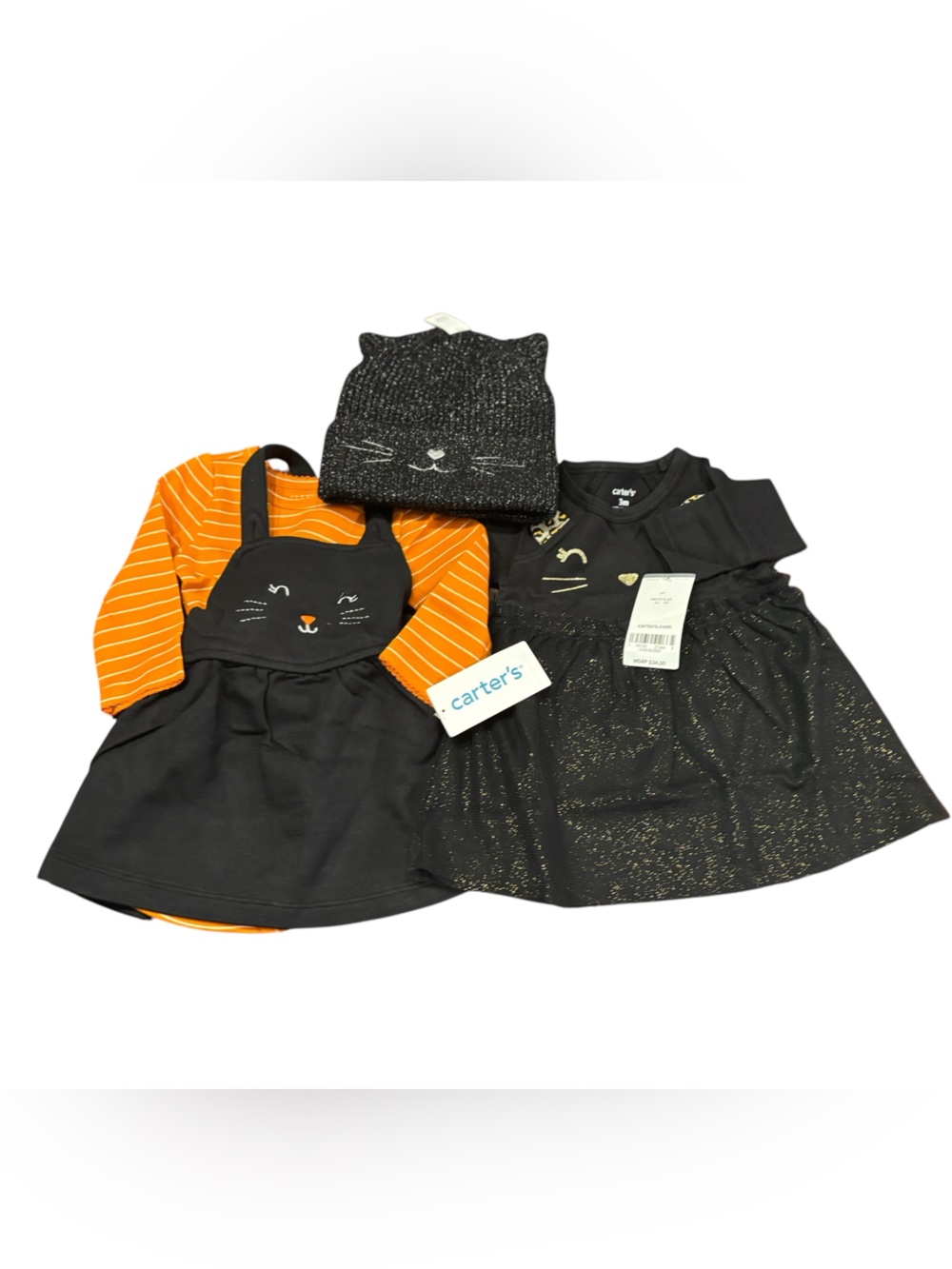 NWT 3M Carter’s Halloween dresses and Baby Gap Cat face hat